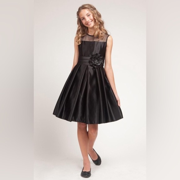 julia lee Other - Julia Lee Satin Elegant Black Kids Dress with Floral Accent, knee Lenght Size12